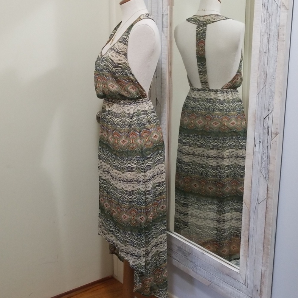 Staring at Stars Hi-Low Printed Maxi Dress Green
